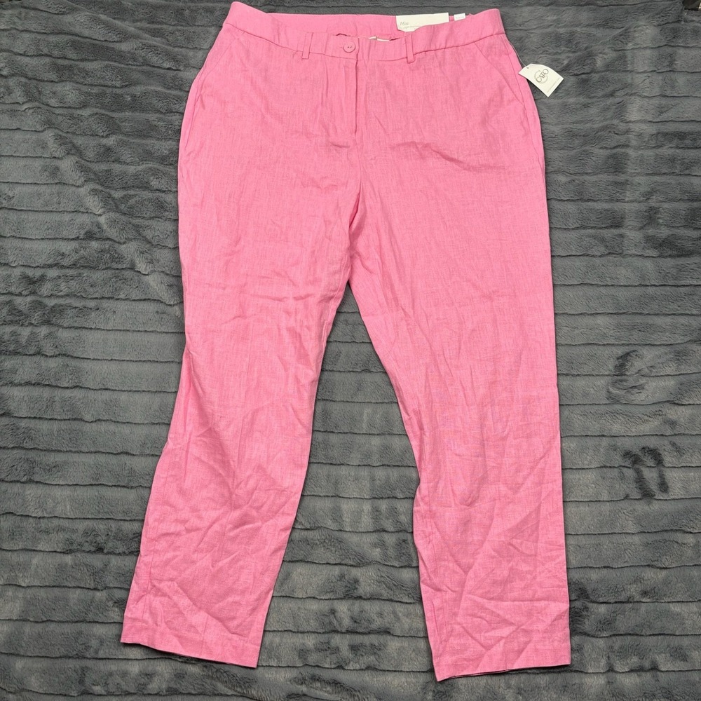Cato Womens 16W Pink Linen Blend Hi-Rise Straight Leg Trousers NWT